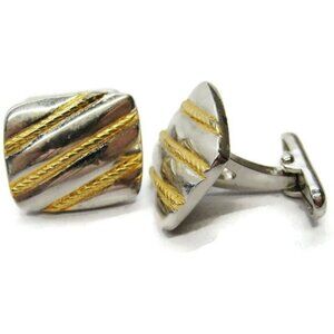 Square Silver Tone w Gold Tone Diagonal Lines Cufflinks Tux Suit Vintage